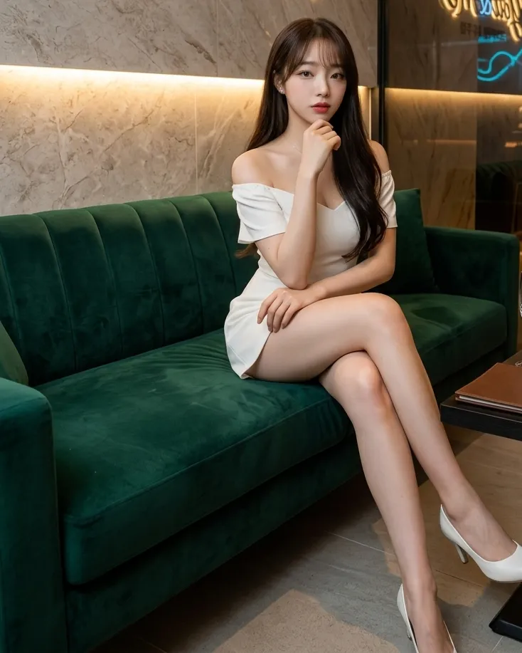 금빛 조명 앞에 선 유앤미 모델